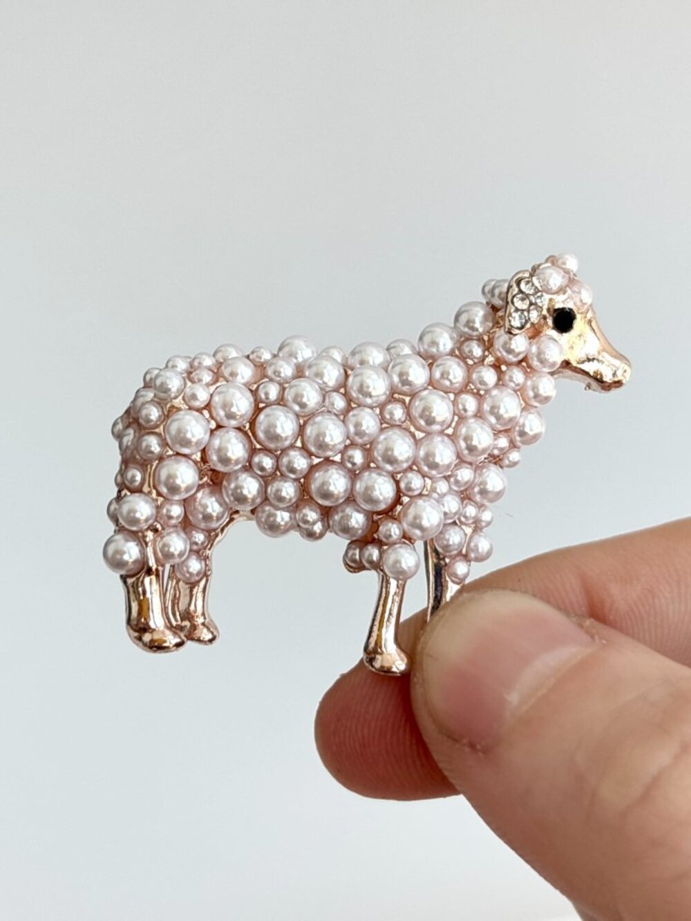 Sheep Figural Faux Pearl Accented Gold Toned Vintage Inspired Brooch Pin - Picture 10 of 14